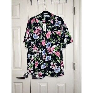 Coofandy Black Hawaiian Shirt Mens XXL Floral Short Sleeve Button Up  NWT